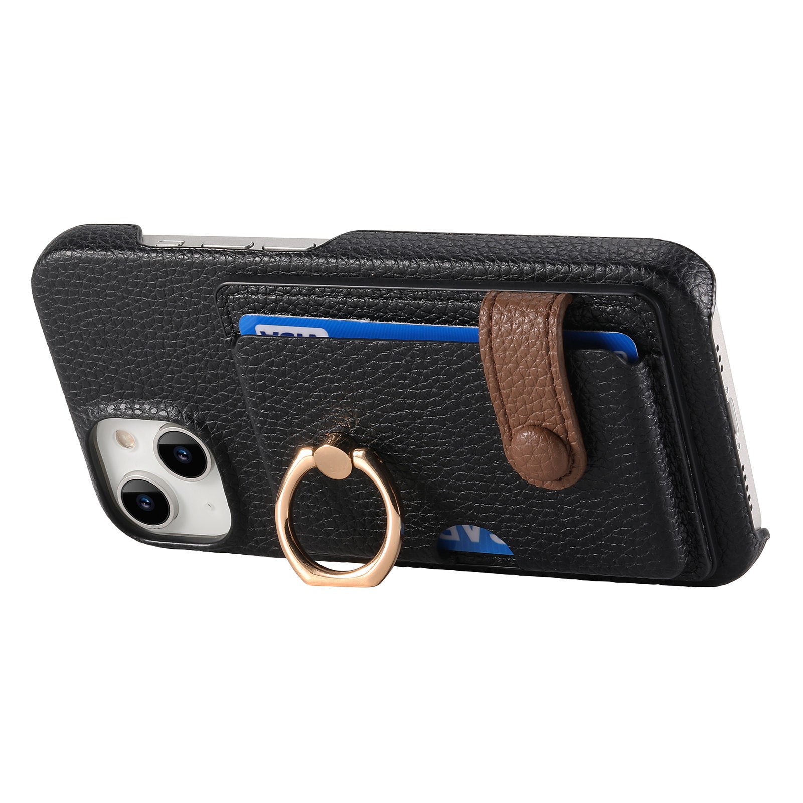 Premium Leather Ring Stand Wallet iPhone Case Card Holder, Magnetic Closure, and Kickstand Support for Hands-Free Convenience