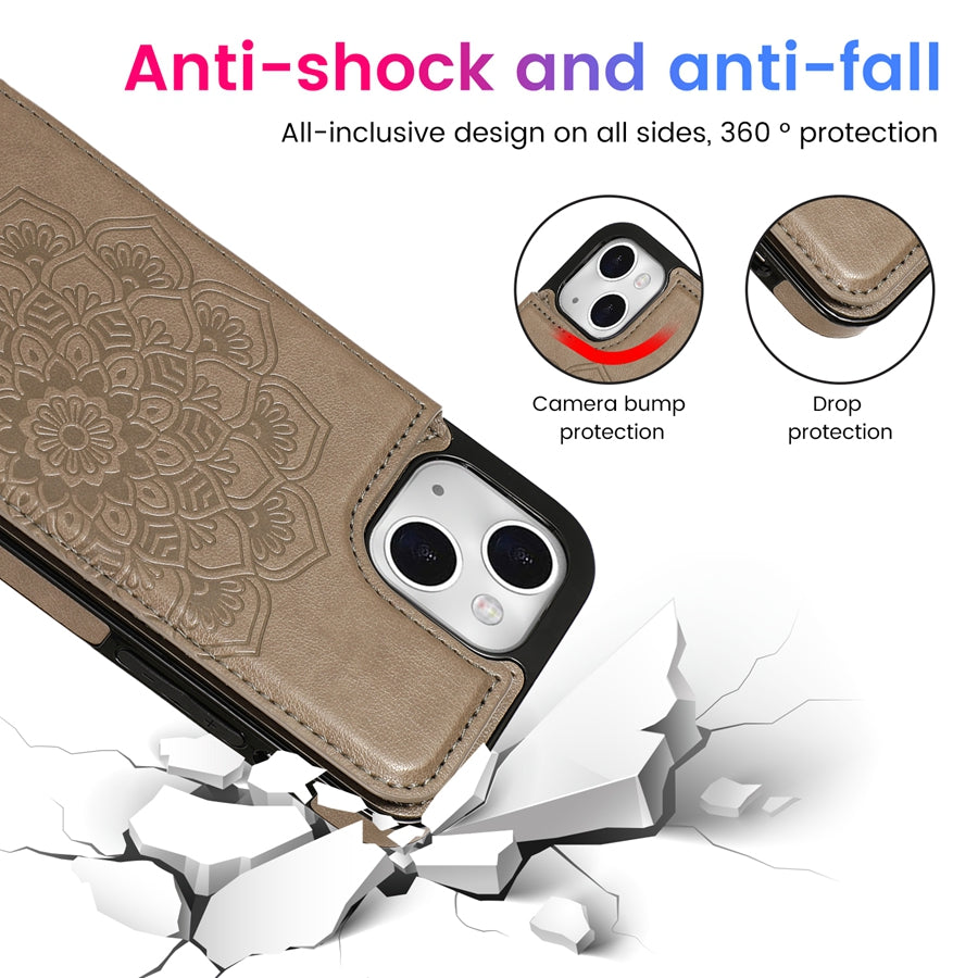 Luxury Wallet Datura Double Buckle iPhone Case – Magnetic Flip, Card Slot, Protective & Stylish Leather Cover Case for iPhone