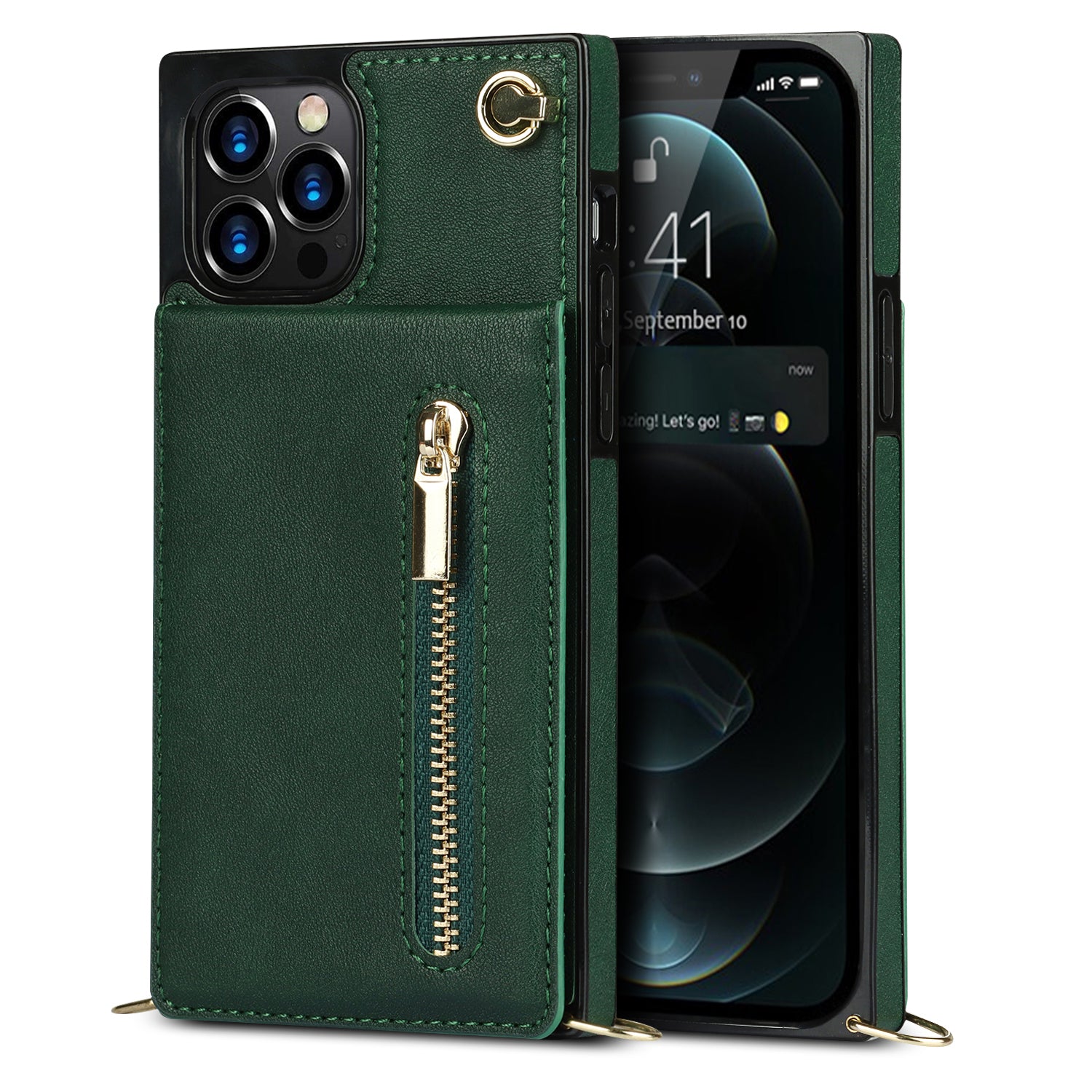 Luxury Zipper Wallet Crossbody Leather iPhone Case Card Holder, Lanyard Strap Magnetic Closure, Stylish Flip Cover for iPhone