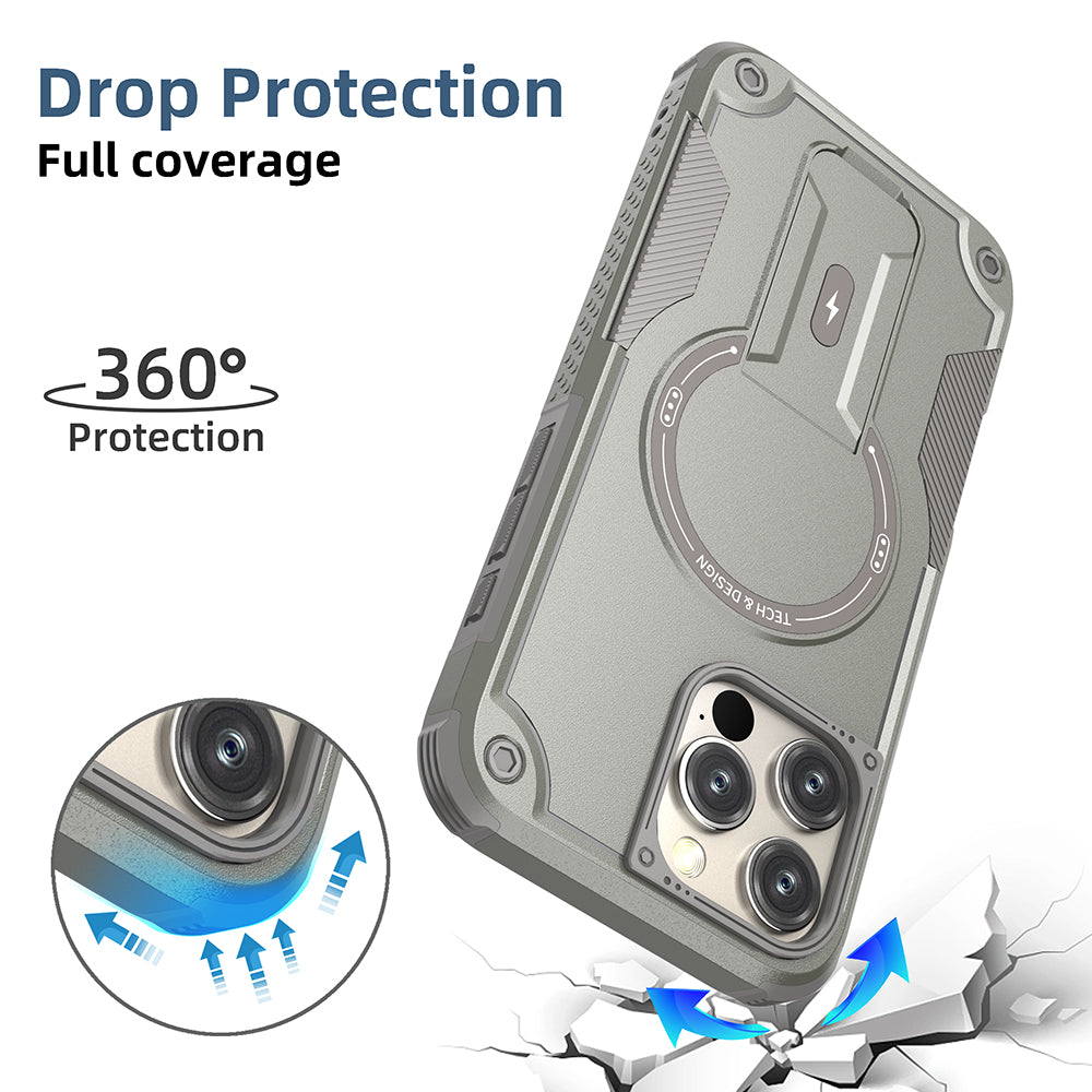 Deluxe Armor Stealth Bracket iPhone Case – Magnetic Super Fall Proof, Hard Shell with Lanyard, Protection for iPhone Models