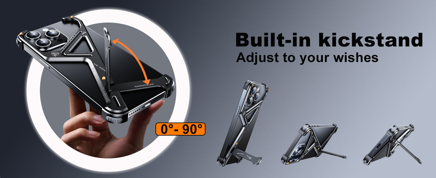 Luxury Geometric Metal iPhone Case – Aluminum Alloy Shockproof Cover with Stand for iPhone Models Stylish and Durable Design