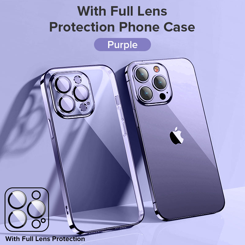 High-Quality Plating Transparent iPhone Case - Soft Silicone Shockproof Cover with Lens Protector Case for iPhone
