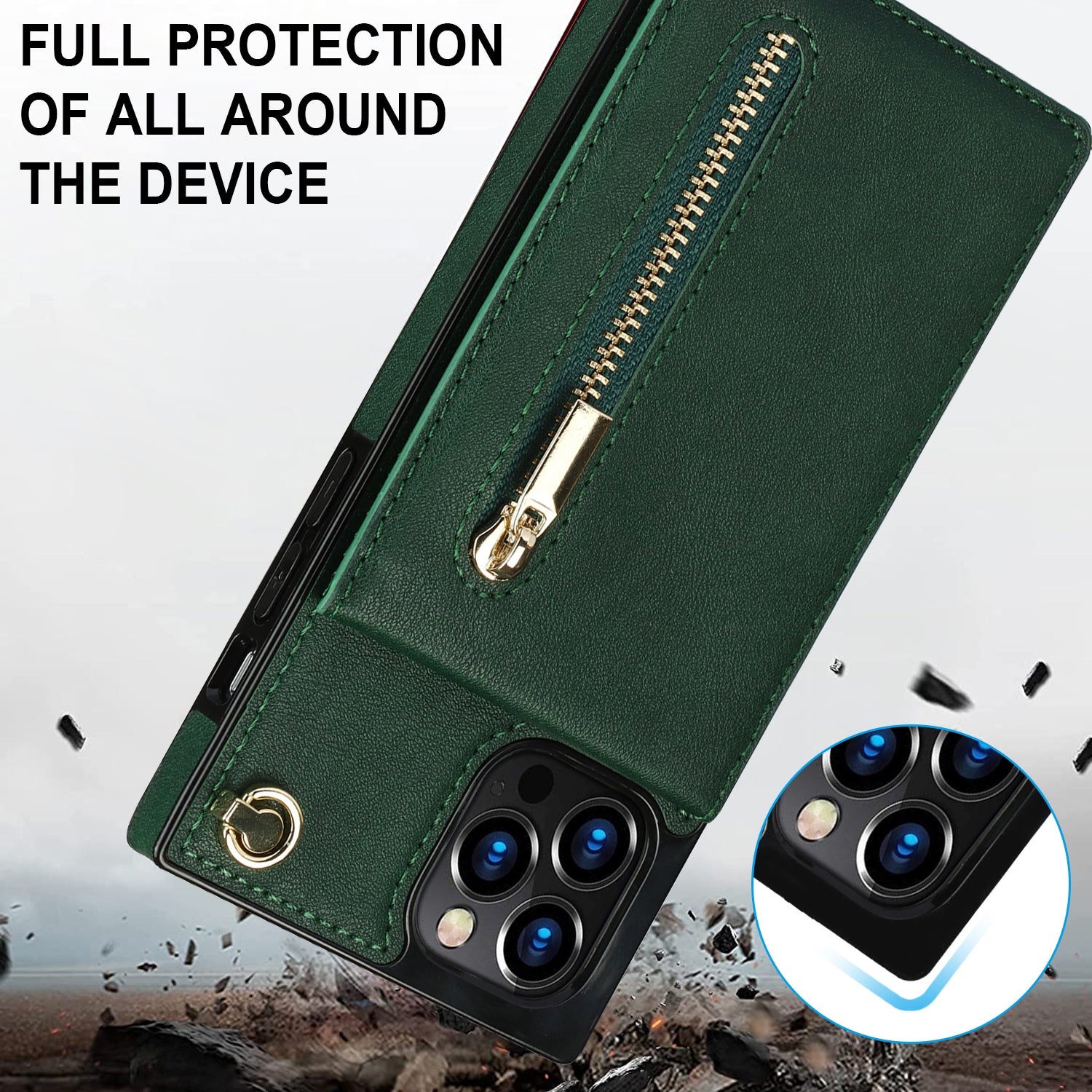 Luxury Zipper Wallet Crossbody Leather iPhone Case Card Holder, Lanyard Strap Magnetic Closure, Stylish Flip Cover for iPhone