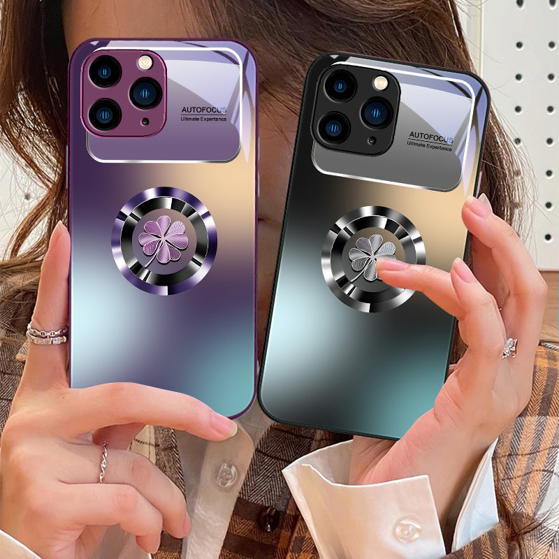 Premium Gradient Flowers Tempered Glass Phone Case – Stylish Protection for iPhone Models, Elegant Design Durable Sleek Cover