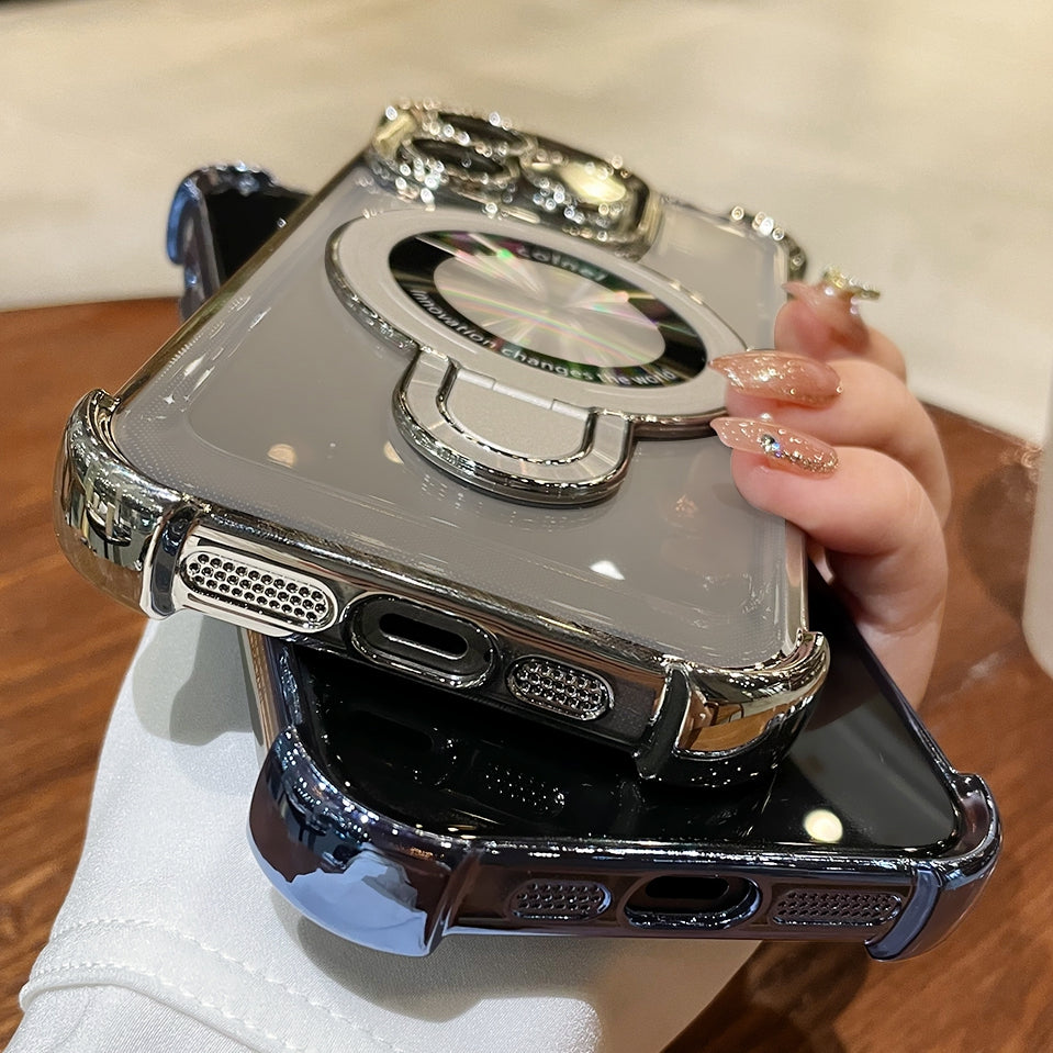 Frameless MagSafe Case with Logo Hole – Transparent Plating Slim Bracket for iPhone Models, Sleek and Durable Design