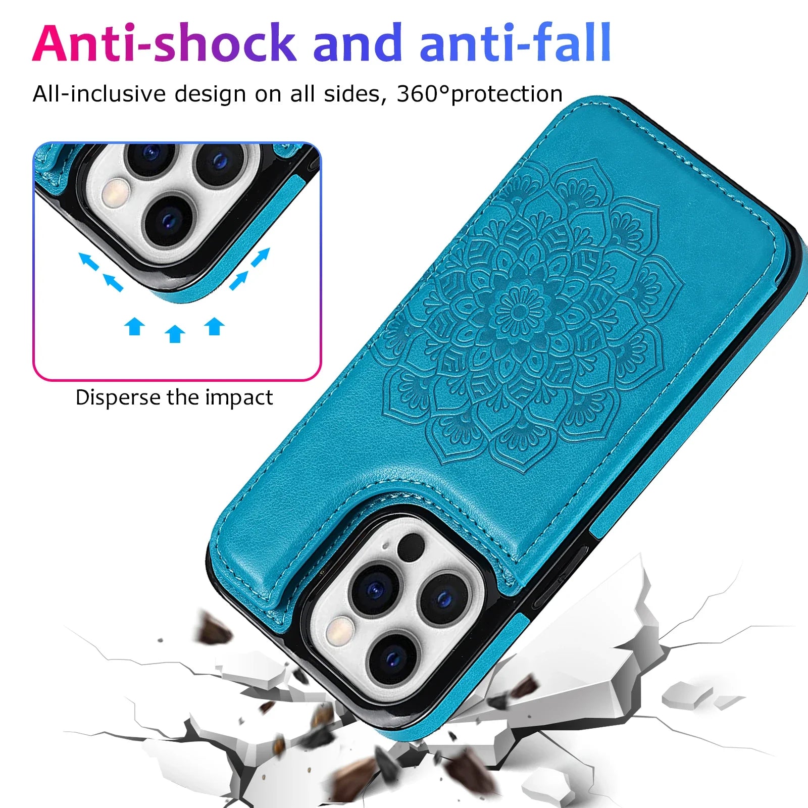 Luxury Wallet Datura Double Buckle iPhone Case – Magnetic Flip, Card Slot, Protective & Stylish Leather Cover Case for iPhone