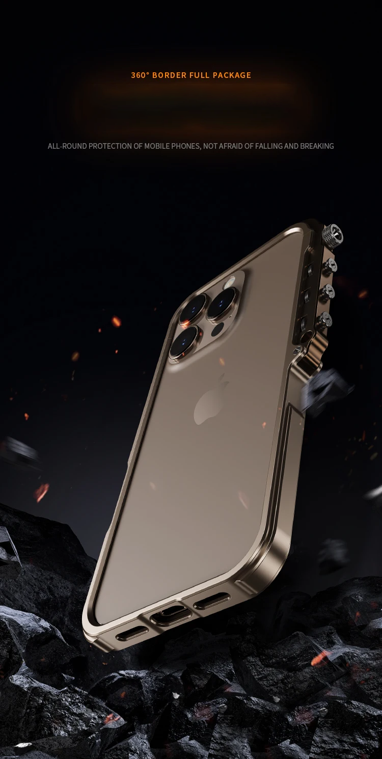 Luxury Aluminum Alloy Armor Frame iPhone Case – 360° Mechanical Metal Bumper for iPhone Models, Durable and Stylish Design
