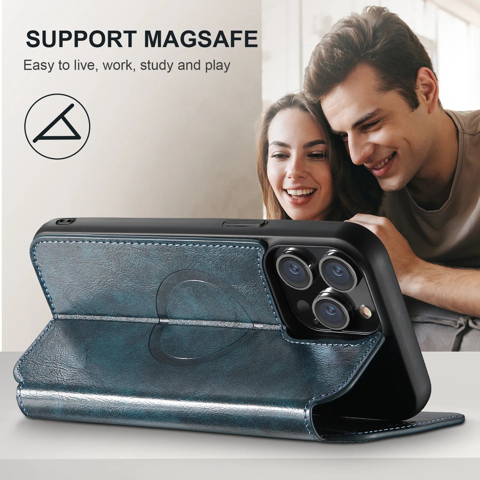 Luxury Leather Magnetic Flip iPhone Case – MagSafe Wallet Card Holder, Wireless Charging Compatible, Shockproof Protection, Elegant Design for iPhone Models