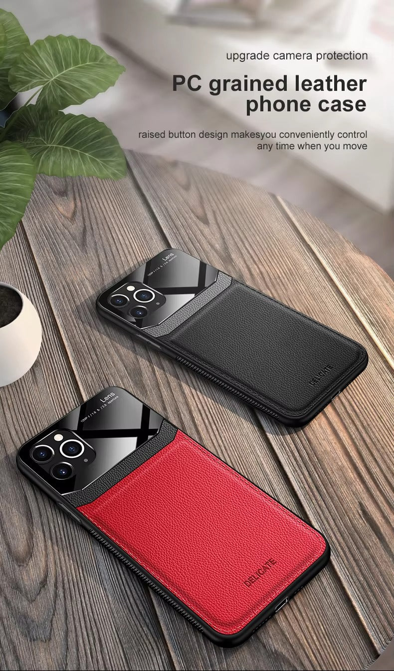 Premium Apple iPhone Case MagSafe Compatible, Camera Lens & Screen Protection Cover with Leather Texture Camera Guard