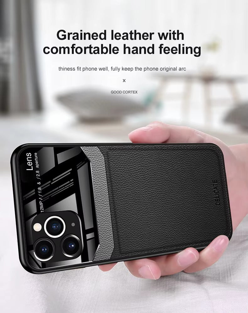 Premium Apple iPhone Case MagSafe Compatible, Camera Lens & Screen Protection Cover with Leather Texture Camera Guard