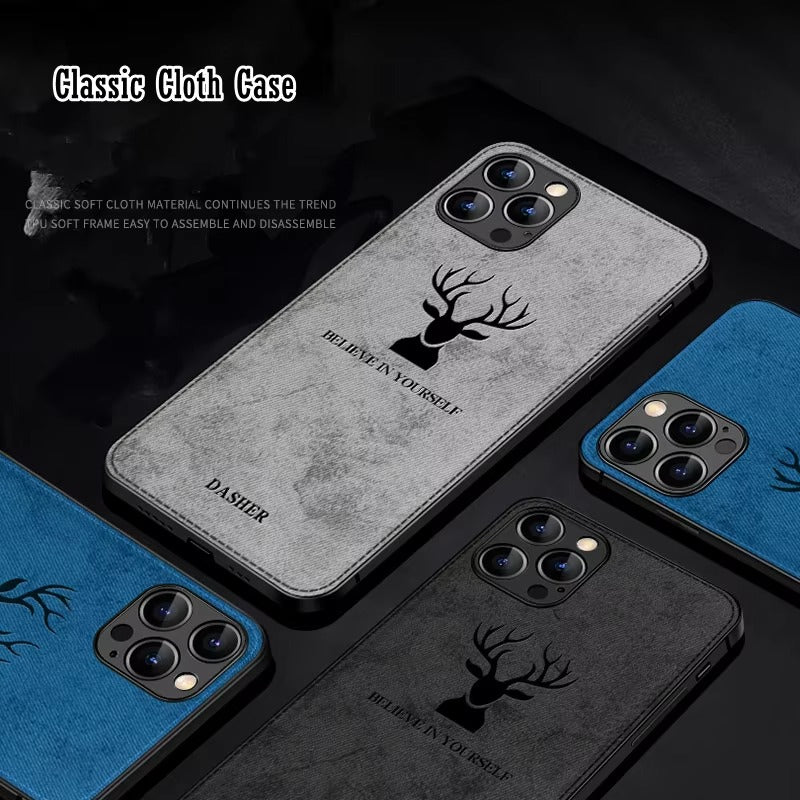 Premium Fashion Cloth iPhone Case – Built-in Magnetic Iron, Deer & Cat Design Durable Protective Shell | Case for iPhone
