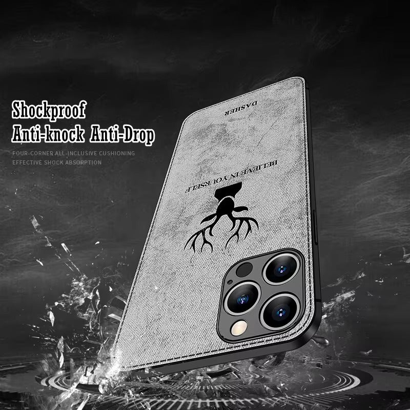 Premium Fashion Cloth iPhone Case – Built-in Magnetic Iron, Deer & Cat Design Durable Protective Shell | Case for iPhone