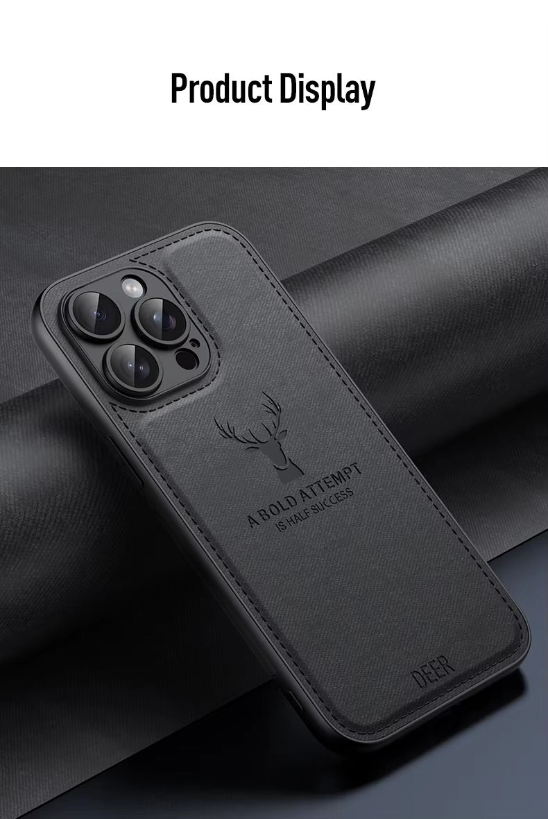 Luxury Cloth Leather Texture iPhone Case – Deer Head Pattern, Shockproof, Stylish Design for Daily Use | Case for iPhone