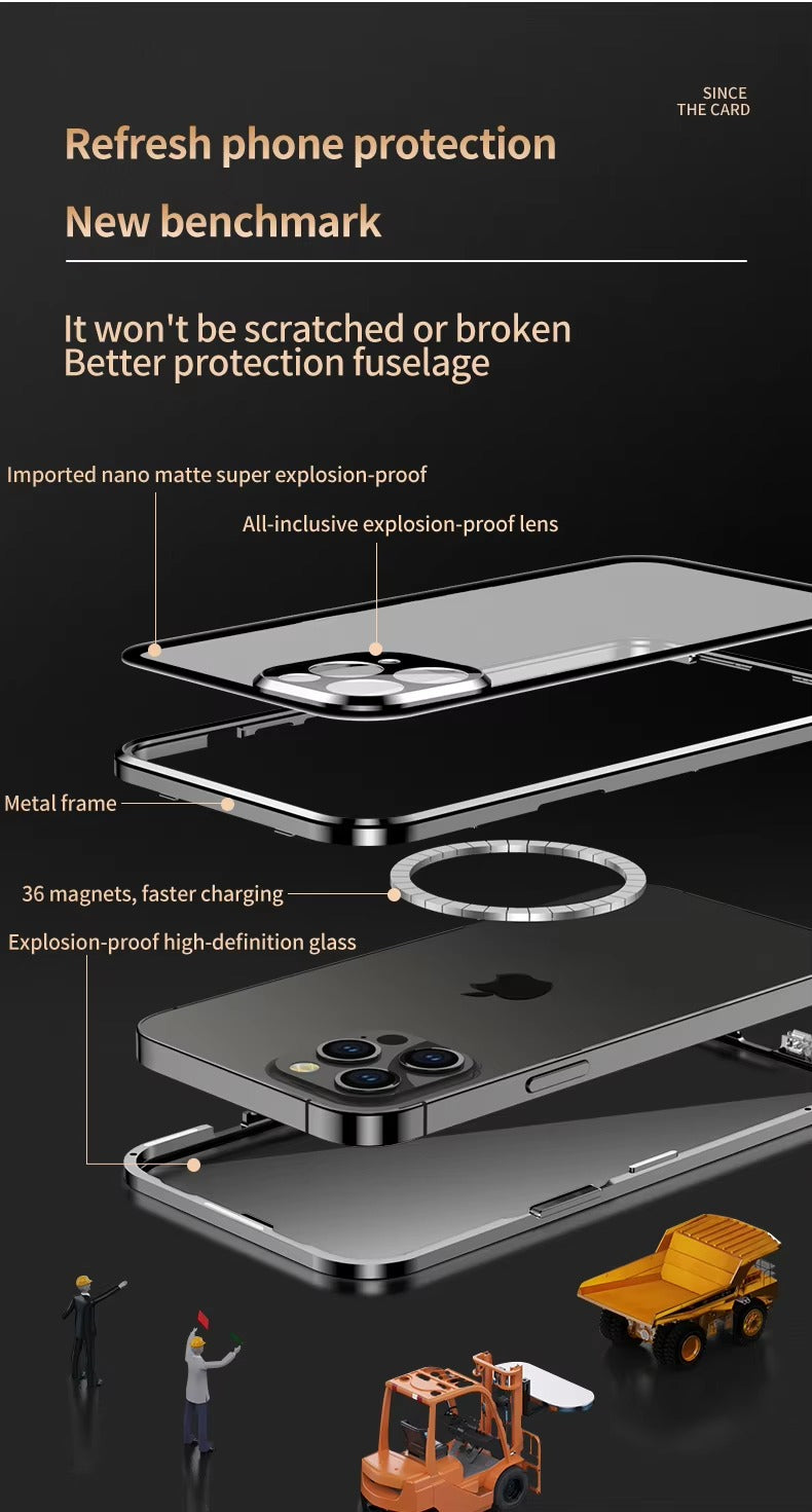 Premium Apple iPhone Case MagSafe Compatible, Magnetic Full All Around Protection Cover with 360 Metal Glass Alloy Shield
