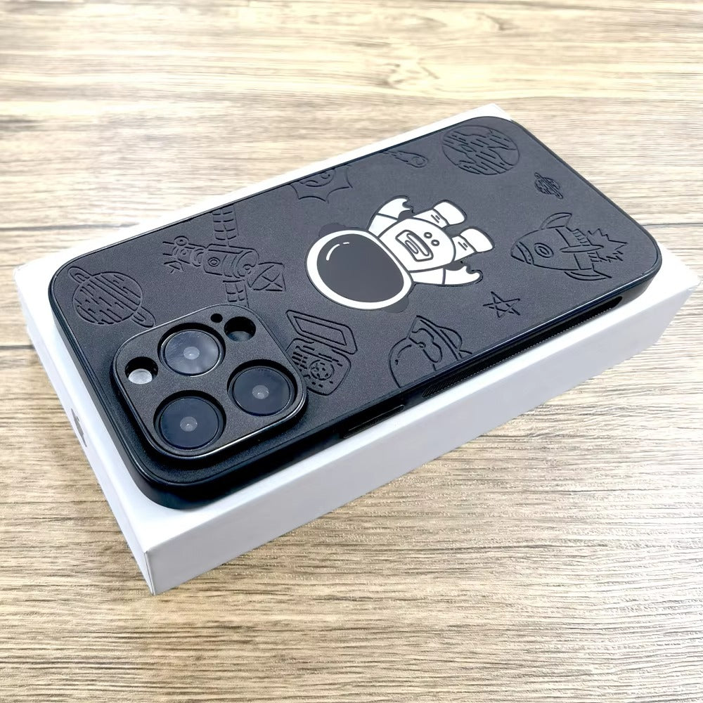 Premium Gradient Laser Astronaut iPhone Case – Faux Leather, Full Back Protection, Stylish & Durable Cover | Case for iPhone