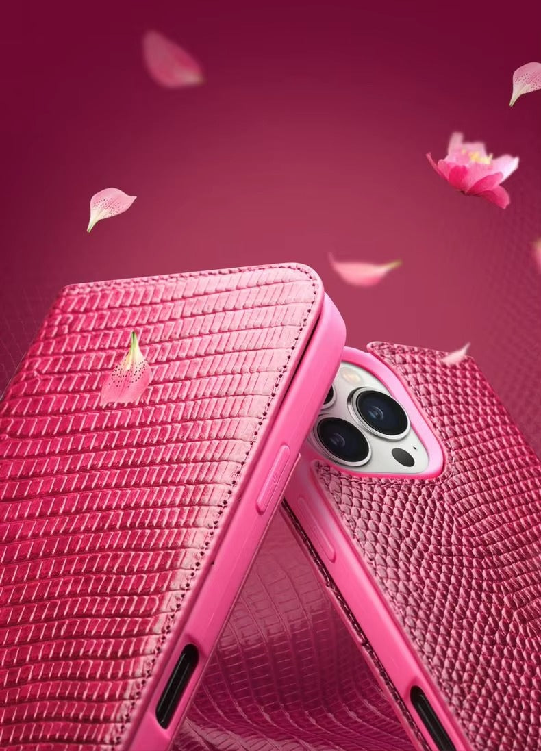 Premium Genuine Leather Flip iPhone Case – Cowhide, Crocodile Grain, Card Holder, Stylish & Durable Cover | Case for iPhone