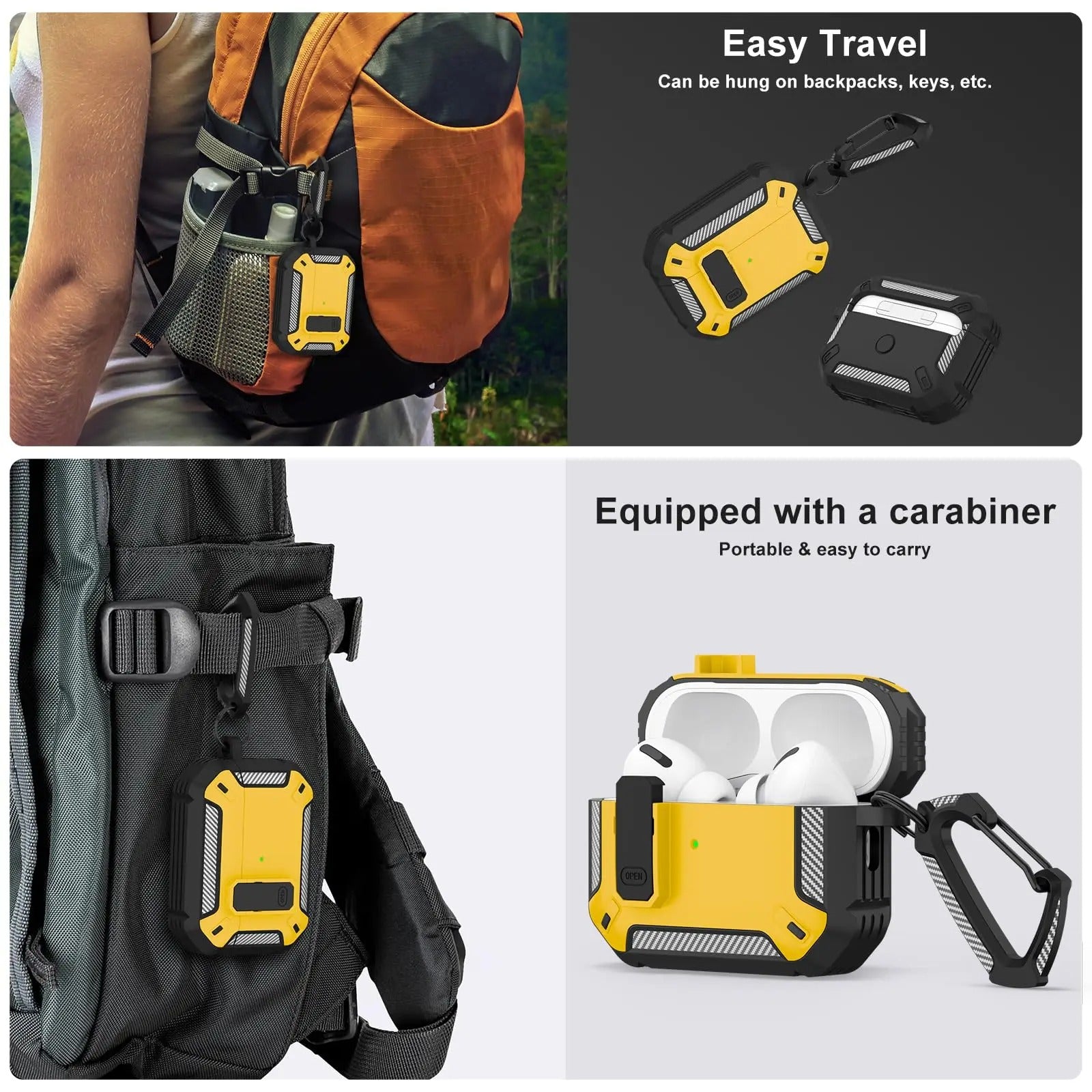 Premium Carbon Fiber AirPods Case Cover – Shockproof TPU Hard Shell with Secure Lock, Keychain, Wireless Charging Compatible for AirPods Pro 2, 3, 2, 1 & 4