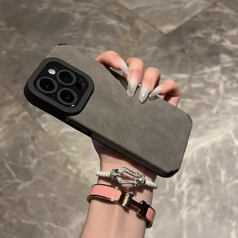 Premium Matte Leather Silicone iPhone Case – Lens Protection, Bumper Design, Stylish & Durable Cover | Case for iPhone