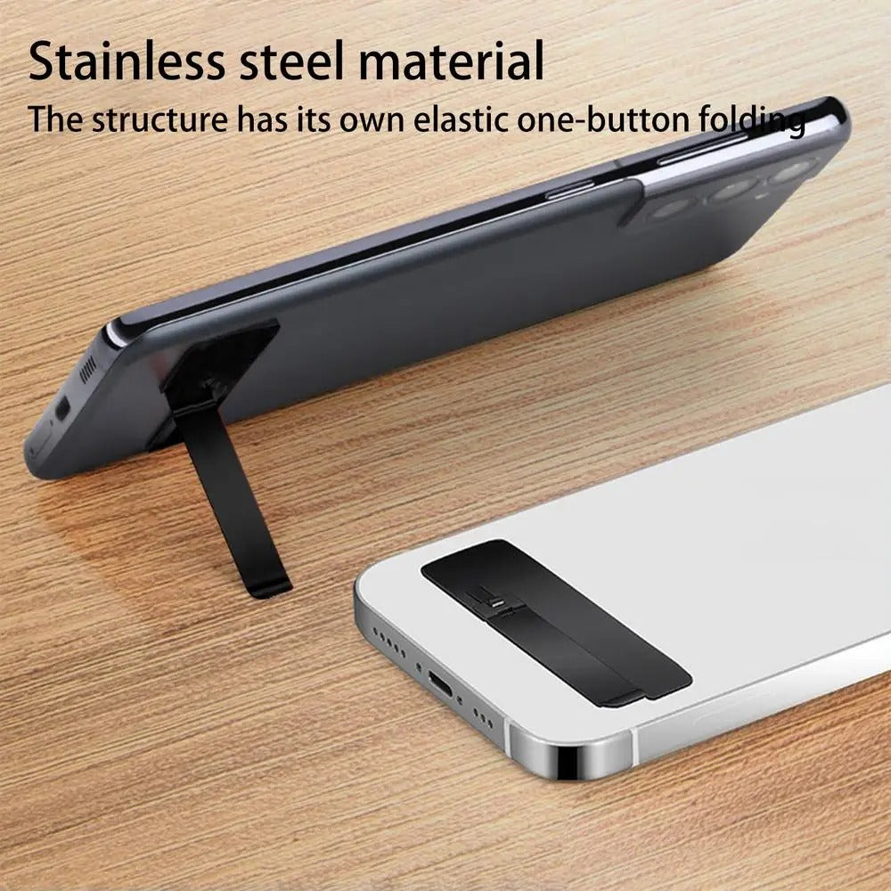 Premium Ultra-Thin Phone Holder Stand – 2PC Invisible Foldable Bracket, 0.6mm Stainless Steel Grip Mount, Dual-Angle Desktop Support for Smartphones