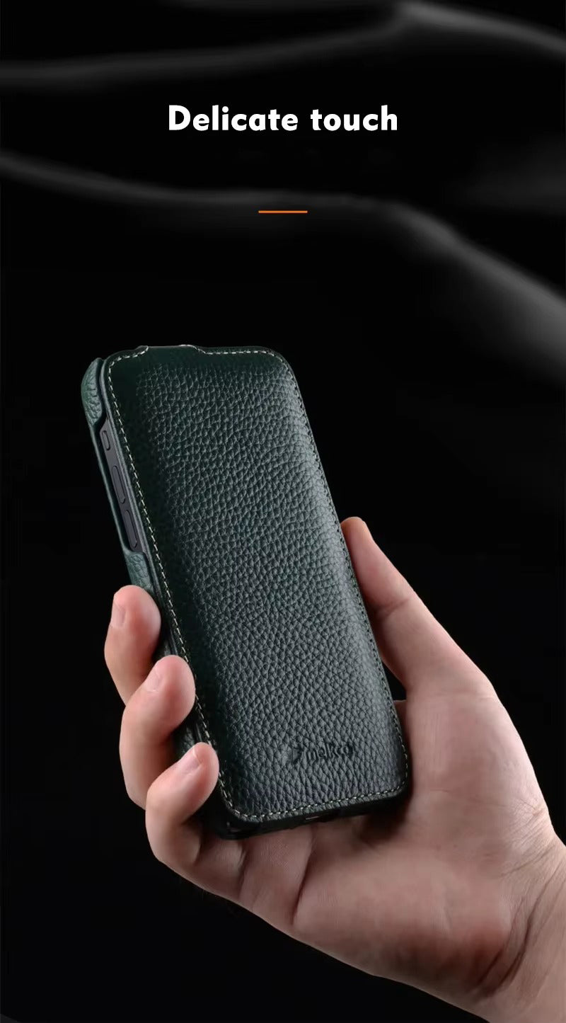 Premium Genuine Leather Flip iPhone Case – 100% Cowhide, Luxury Design, Stylish & Durable Protective Cover | Case for iPhone