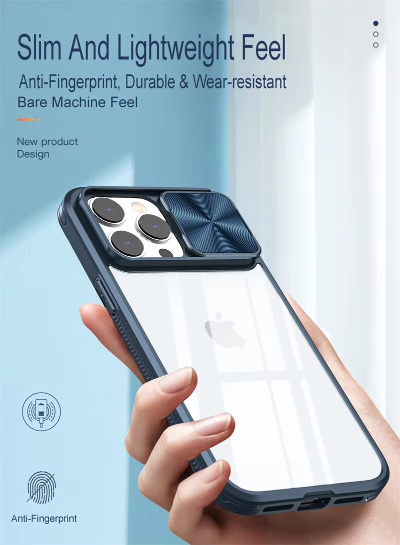 High Quality Apple iPhone Case MagSafe Compatible, Camera Lens & Screen Protection, Cover with Slide Lens & Clear PC Bumper