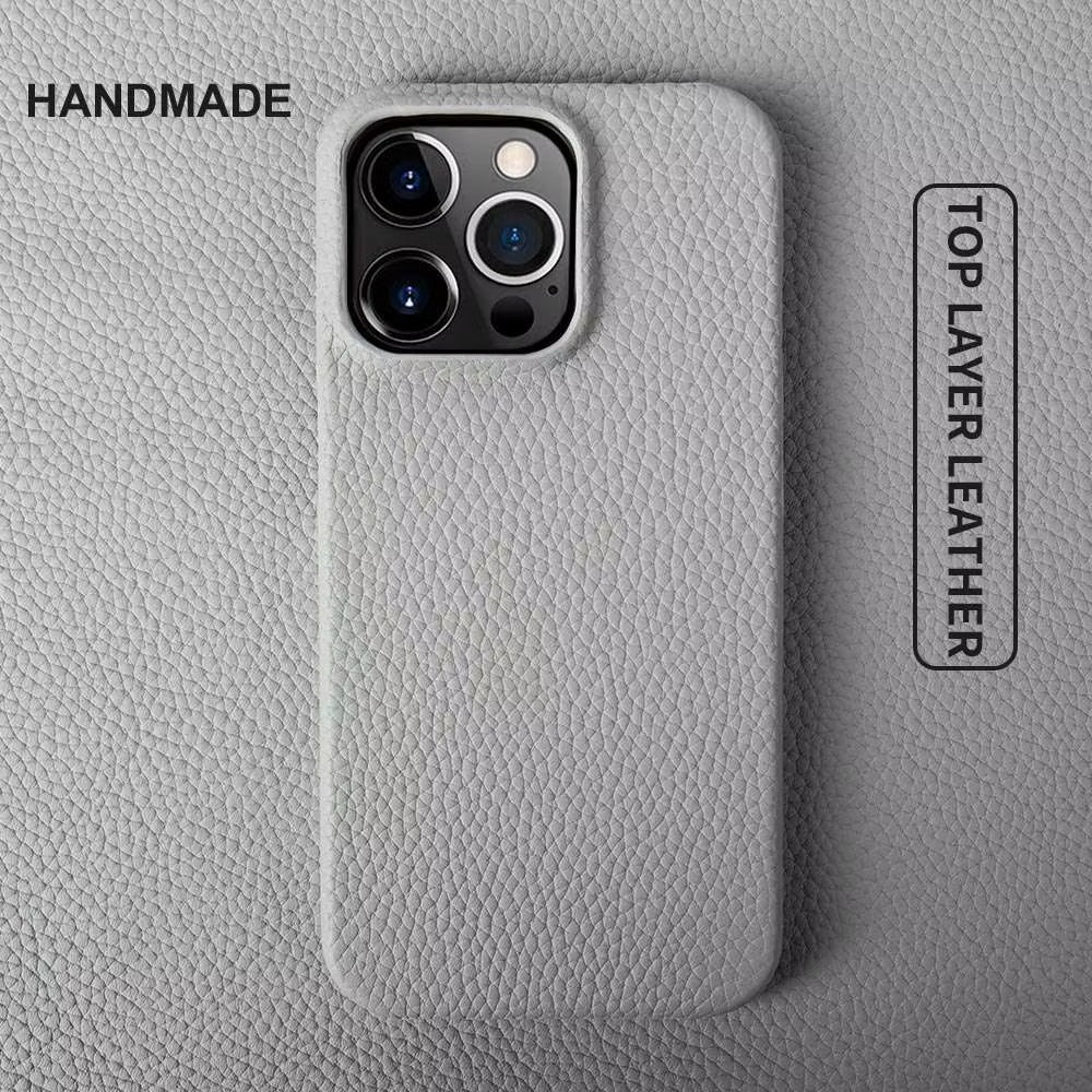 Luxury Natural Cowhide Leather MagSafe iPhone Case – Lychee Texture, Durable & Stylish Phone Back Cover | Case for iPhone