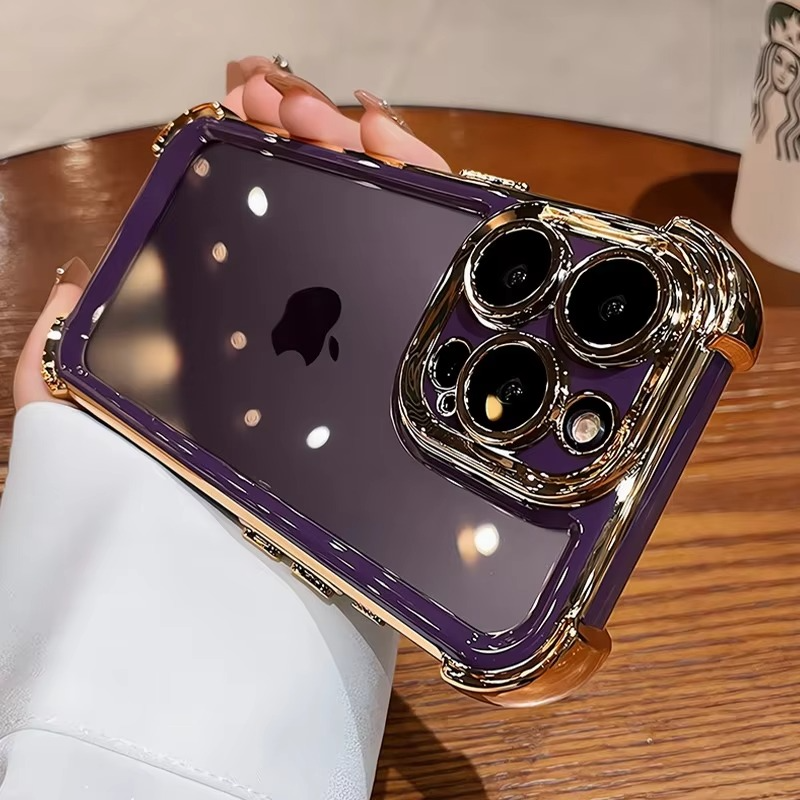 Luxury Plating Shockproof iPhone Case - Silicone Cover with Airbag Protection, Durable & Stylish Design | Case for iPhone