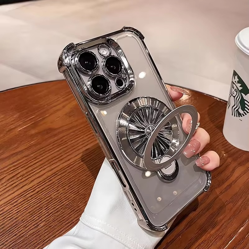 MagSafe iPhone Case with Rotating Gyro Bracket - Airbag Plating, Design, Wireless Charging Compatible | Case for iPhone