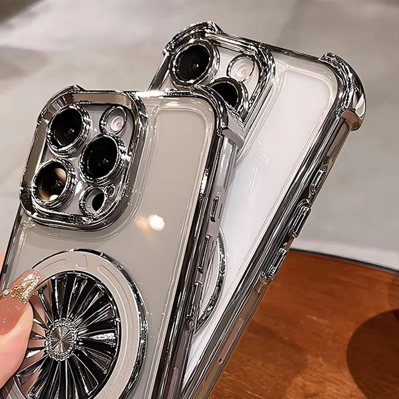 MagSafe iPhone Case with Rotating Gyro Bracket - Airbag Plating, Design, Wireless Charging Compatible | Case for iPhone