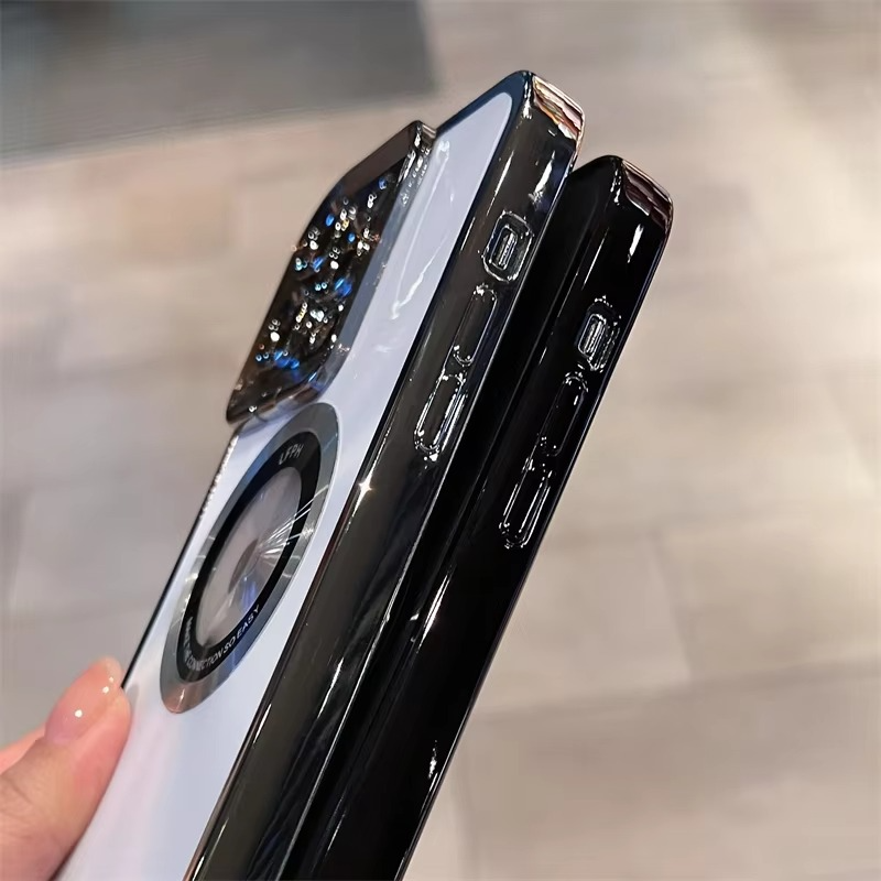 Aurora MagSafe iPhone Case - Plating CD Pattern, Logo Hole Design, Stand Bracket, Magnetic Wireless Charging Case for iPhone