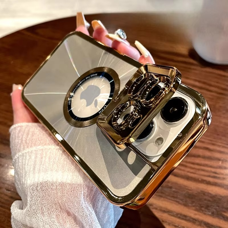 Aurora MagSafe iPhone Case - Plating CD Pattern, Logo Hole Design, Stand Bracket, Magnetic Wireless Charging Case for iPhone