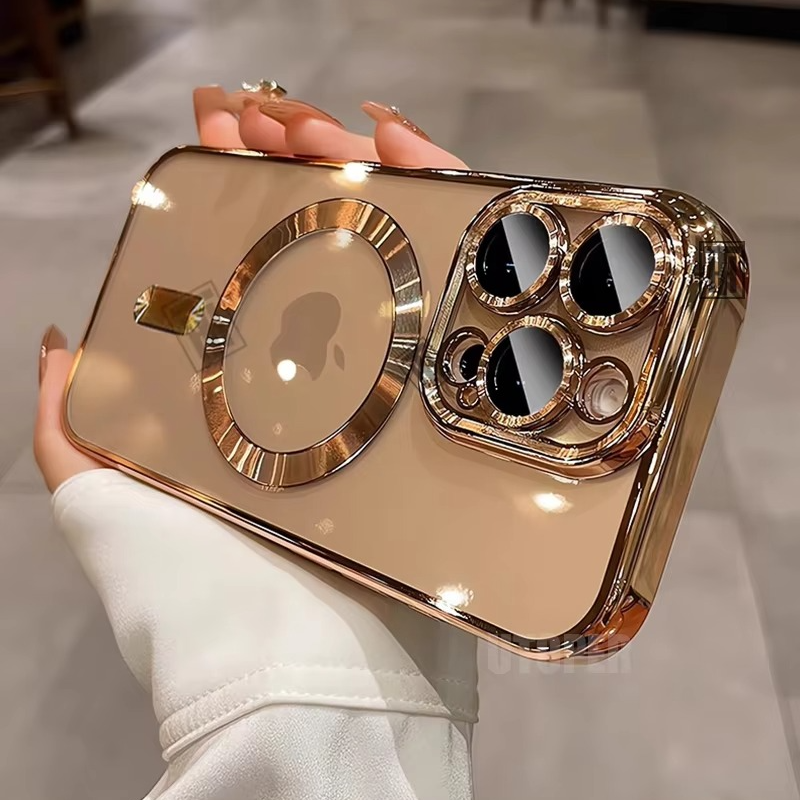 Luxury Desert Gold MagSafe iPhone Case - Clear Soft Cover with Magnetic Wireless Charging & Lens Protection | Case for iPhone