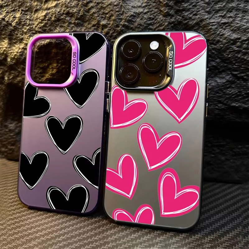 Luxury Apple iPhone Case, MagSafe Compatible, Camera Lens and Screen Protection, Ultra Thin, Shockproof, Magnetic, Full All Around Protection, Electroplate Heart Silver Cover