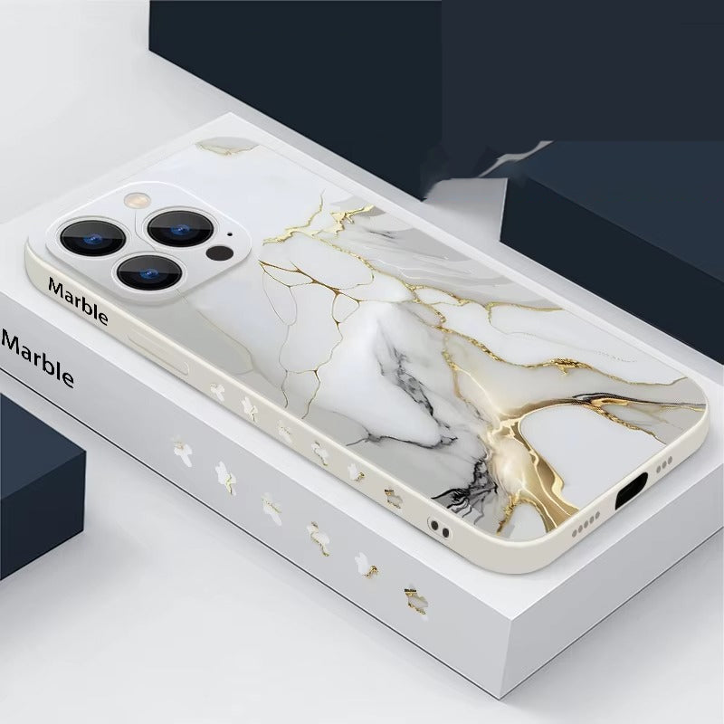 Luxury Apple iPhone Case, MagSafe Compatible, Camera Lens and Screen Protection, Ultra Thin, Shockproof, Magnetic, Full All Around Protection, Marble Silicone Lanyard Cover