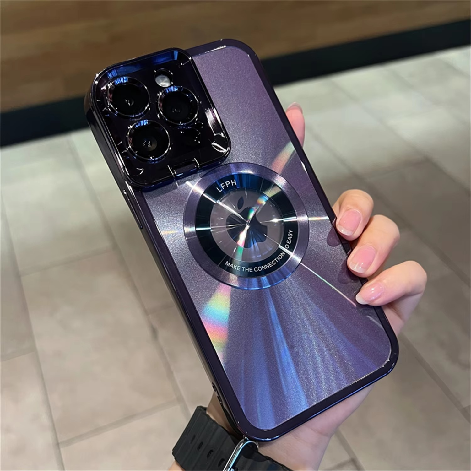 Aurora MagSafe iPhone Case - Plating CD Pattern, Logo Hole Design, Stand Bracket, Magnetic Wireless Charging Case for iPhone