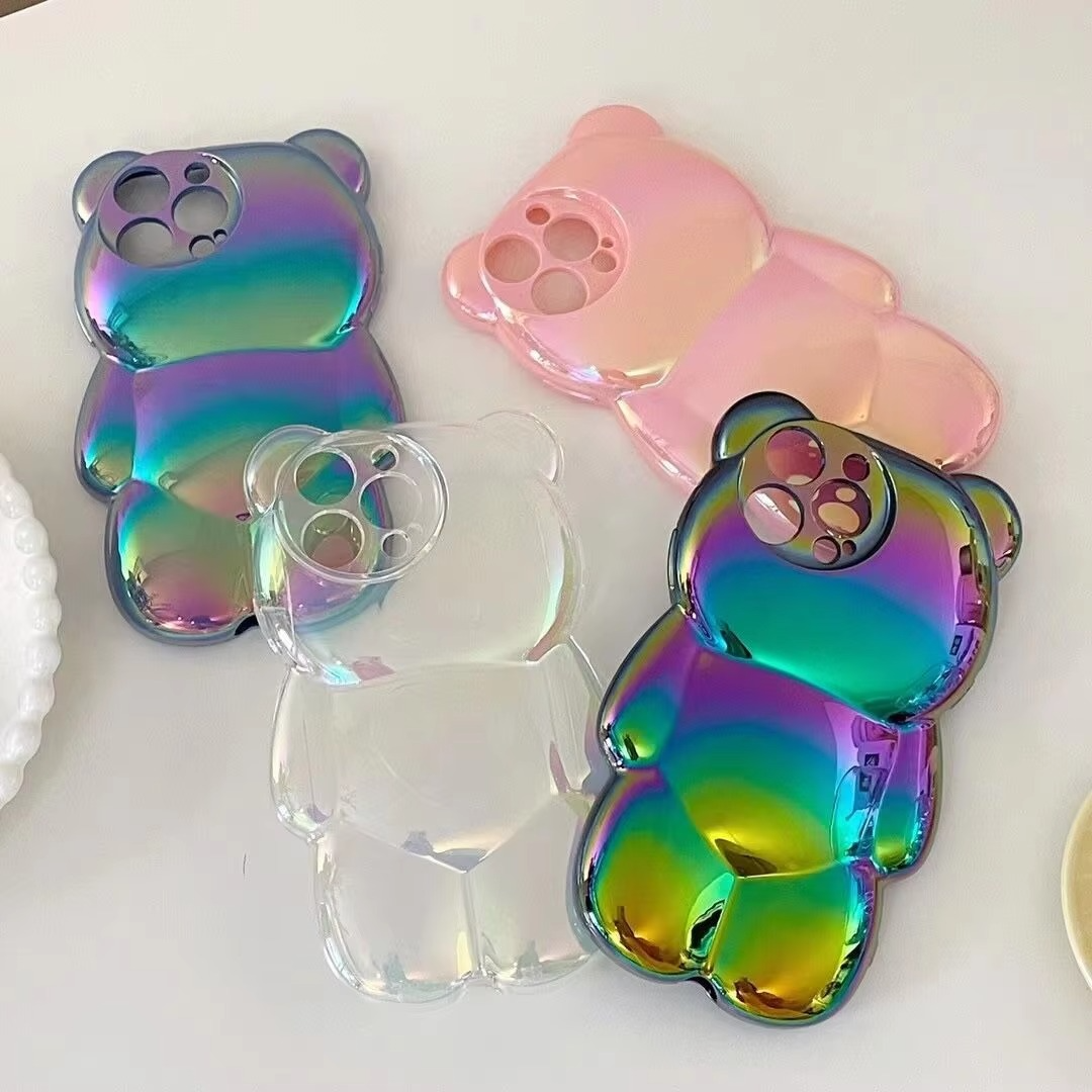 Luxury Apple iPhone Case, MagSafe Compatible, Camera Lens and Screen Protection, Ultra Thin, Shockproof, Magnetic, Full All Around Protection, 3D Bear Gradient Cartoon Cover