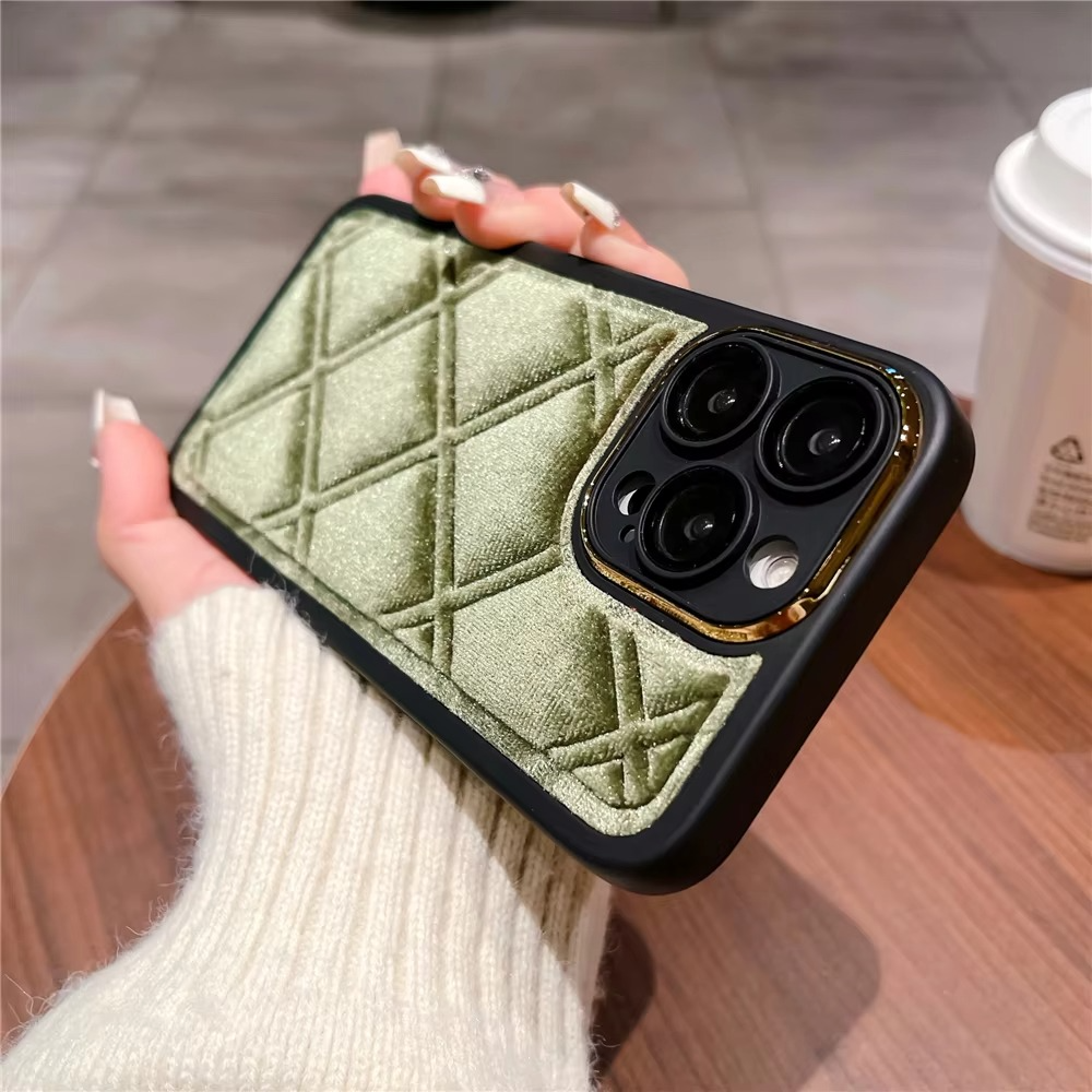 Luxury Apple iPhone Case, MagSafe Compatible, Camera Lens and Screen Protection, Ultra Thin, Shockproof, Magnetic, Full All Around Protection, Plaid Velvet Fabric Cover