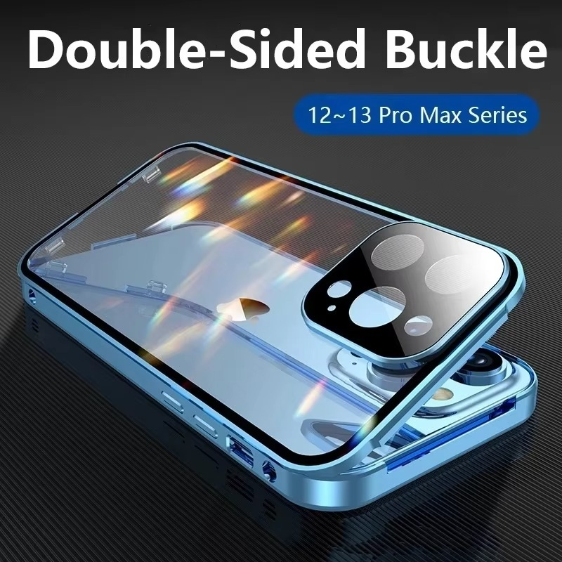 Luxury Apple iPhone Case, MagSafe Compatible, Camera Lens and Screen Protection, Ultra Thin, Shockproof, Magnetic, Full All Around Protection, Double Glass Lock Bumper Case