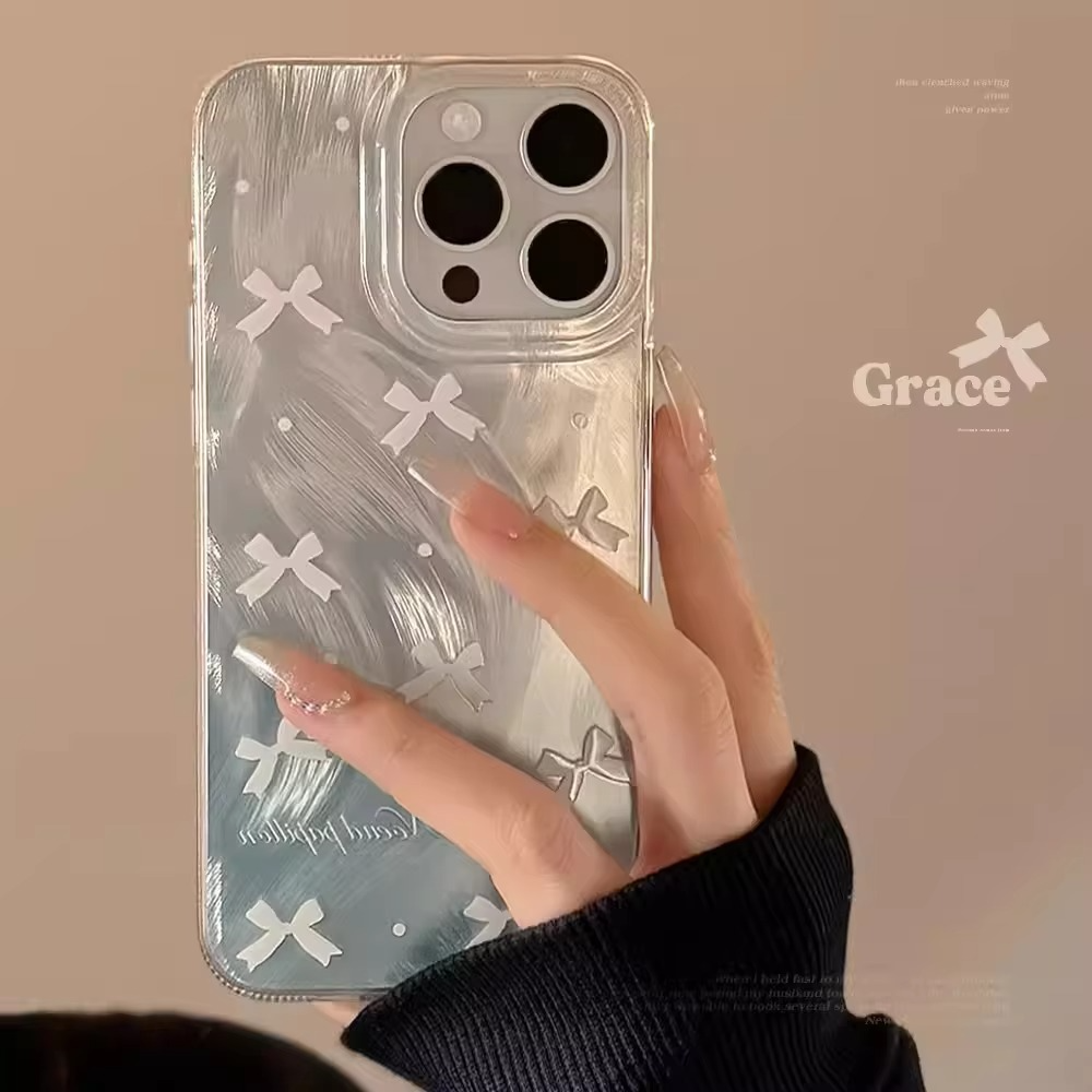Luxury Apple iPhone Case, MagSafe Compatible, Camera Lens and Screen Protection, Ultra Thin, Shockproof, Magnetic, Full All Around Protection, Laser Silver Bow Bumper Cover