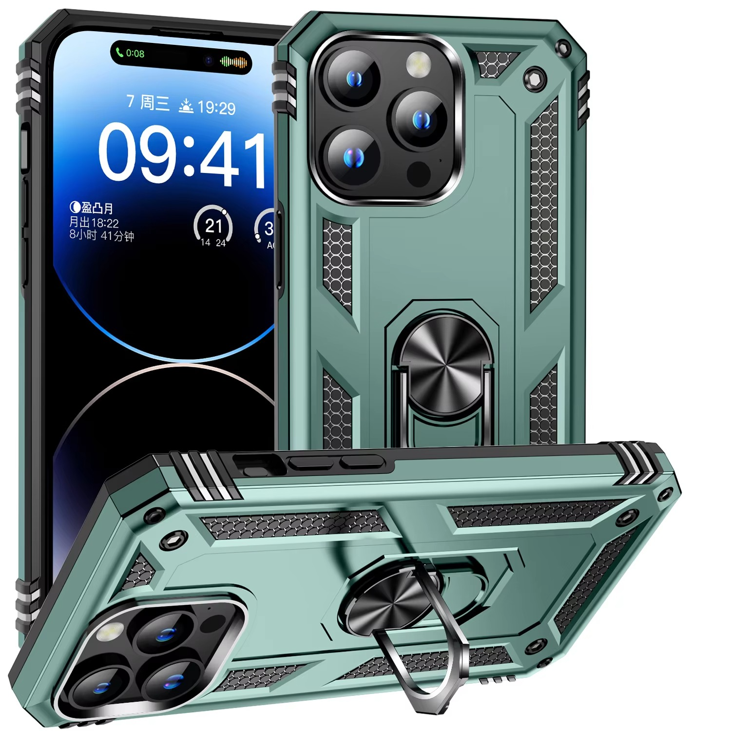 Robust Apple iPhone Case, MagSafe Compatible, Camera Lens and Screen Protection, Ultra Thin, Shockproof, Magnetic, Full All Around Protection, Metal Ring Kickstand Cover