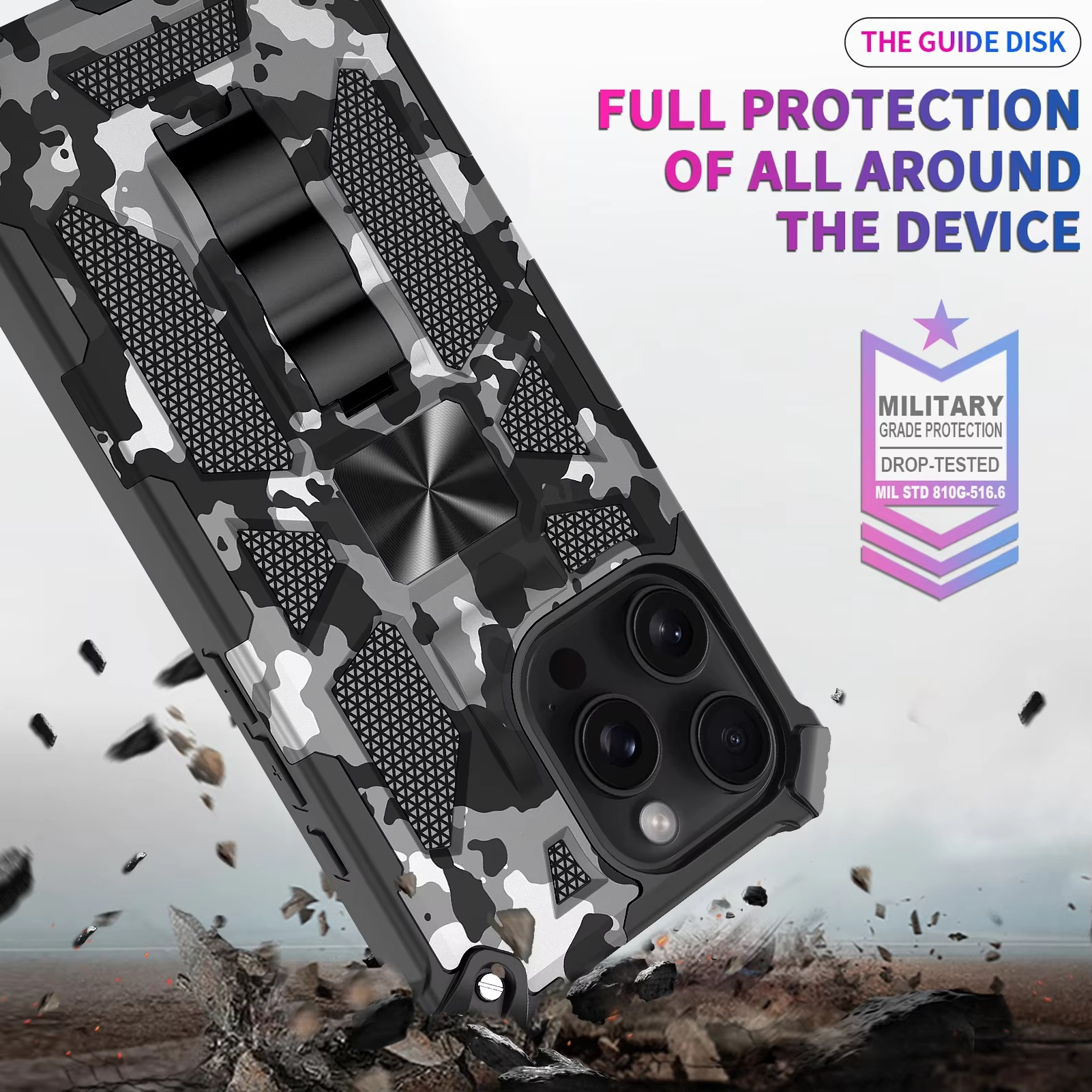 Robust Apple iPhone Case, MagSafe Compatible, Camera Lens and Screen Protection, Ultra Thin, Shockproof, Magnetic, Full All Around Protection, Camouflage Armor Cover