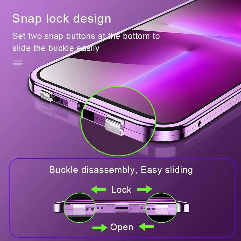 Luxury Apple iPhone Case, MagSafe Compatible, Camera Lens and Screen Protection, Ultra Thin, Shockproof, Magnetic, Full All Around Protection, Double Glass Lock Bumper Case
