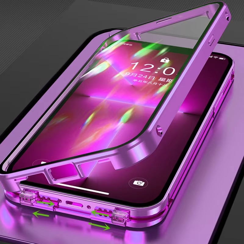 Luxury Apple iPhone Case, MagSafe Compatible, Camera Lens and Screen Protection, Ultra Thin, Shockproof, Magnetic, Full All Around Protection, Double Glass Lock Bumper Case