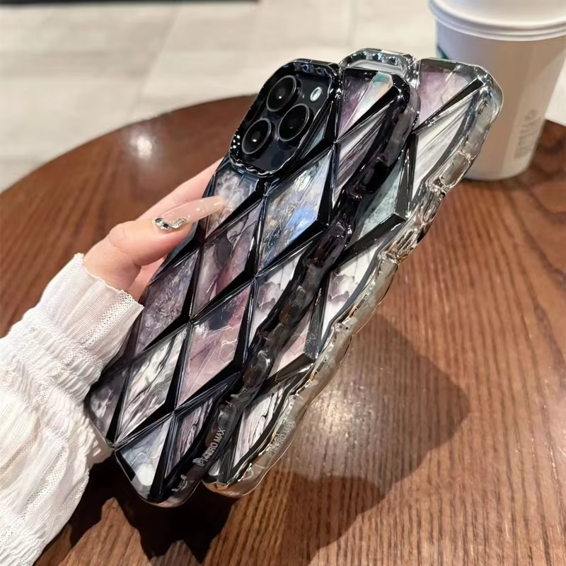 Luxury Apple iPhone Case, MagSafe Compatible, Camera Lens and Screen Protection, Ultra Thin, Shockproof, Magnetic, Full All Around Protection, Diamond Grid Soft Cover