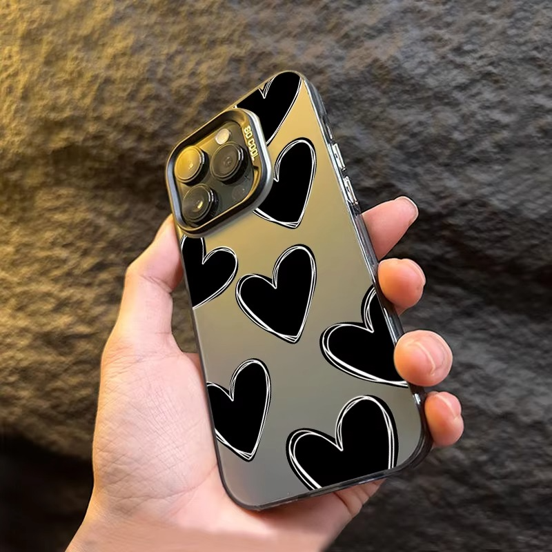 Luxury Apple iPhone Case, MagSafe Compatible, Camera Lens and Screen Protection, Ultra Thin, Shockproof, Magnetic, Full All Around Protection, Electroplate Heart Silver Cover