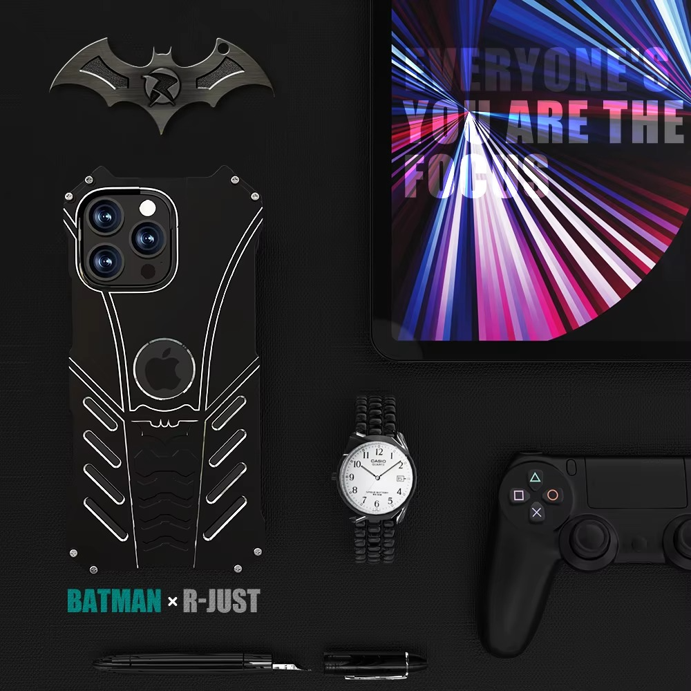 Robust Apple iPhone Case, MagSafe Compatible, Camera Lens and Screen Protection, Ultra Thin, Shockproof, Magnetic, Full All Around Protection, Bat Metal Armor Frame Cover