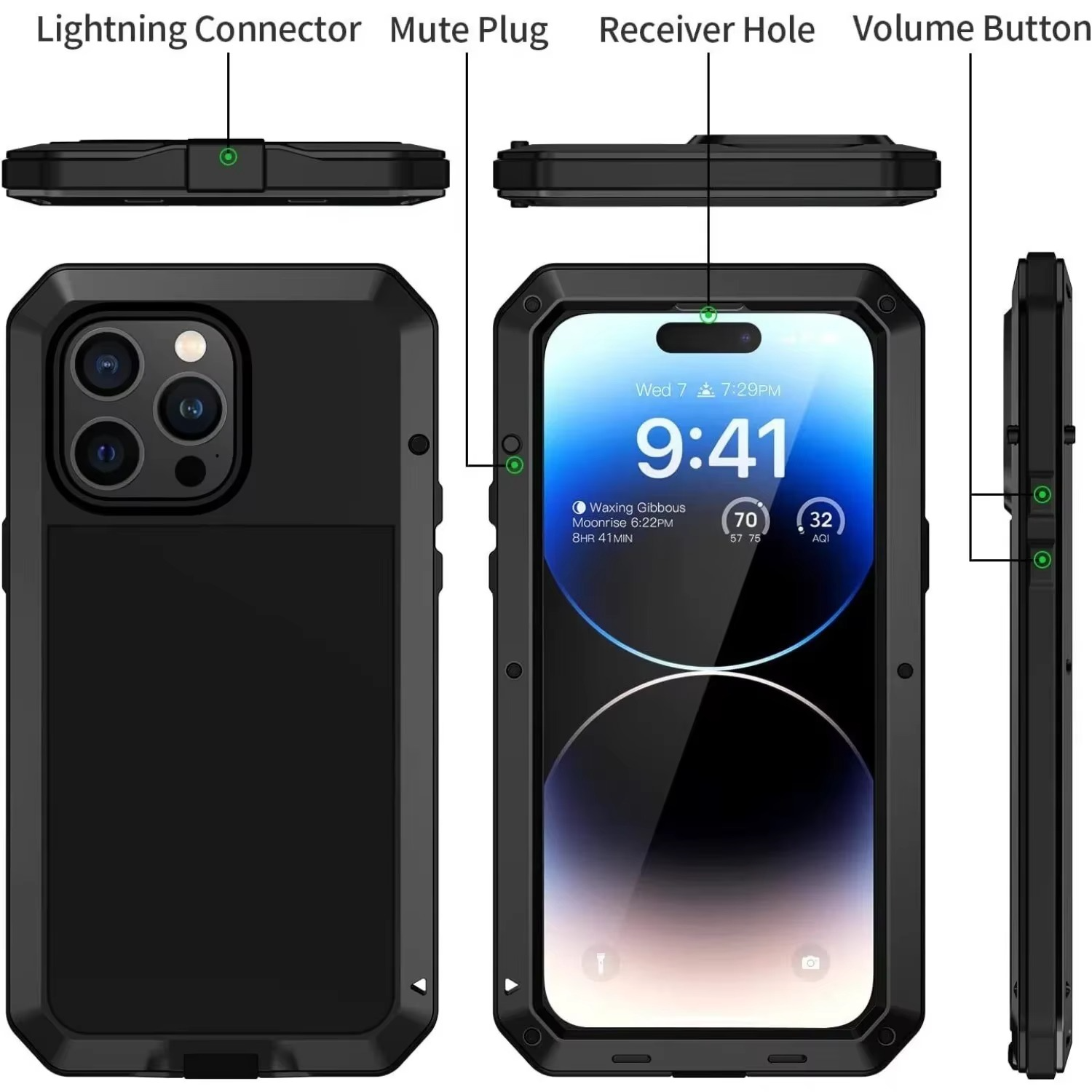 Robust Apple iPhone Case, MagSafe Compatible, Camera Lens and Screen Protection, Ultra Thin, Shockproof, Magnetic, Full All Around Protection, Aluminum Armor Tank Cover