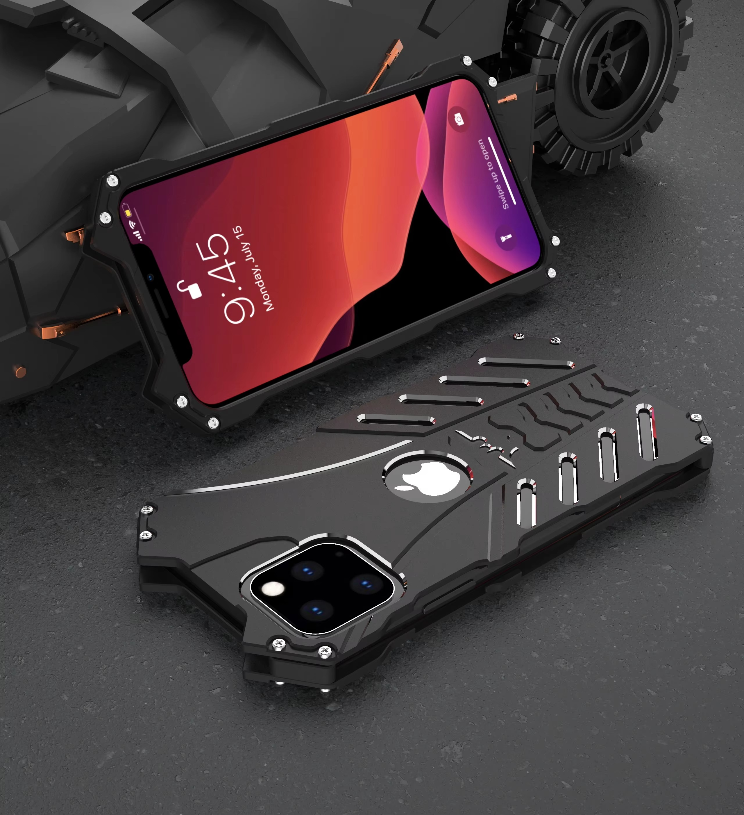 Robust Apple iPhone Case, MagSafe Compatible, Camera Lens and Screen Protection, Ultra Thin, Shockproof, Magnetic, Full All Around Protection, Bat Metal Armor Frame Cover