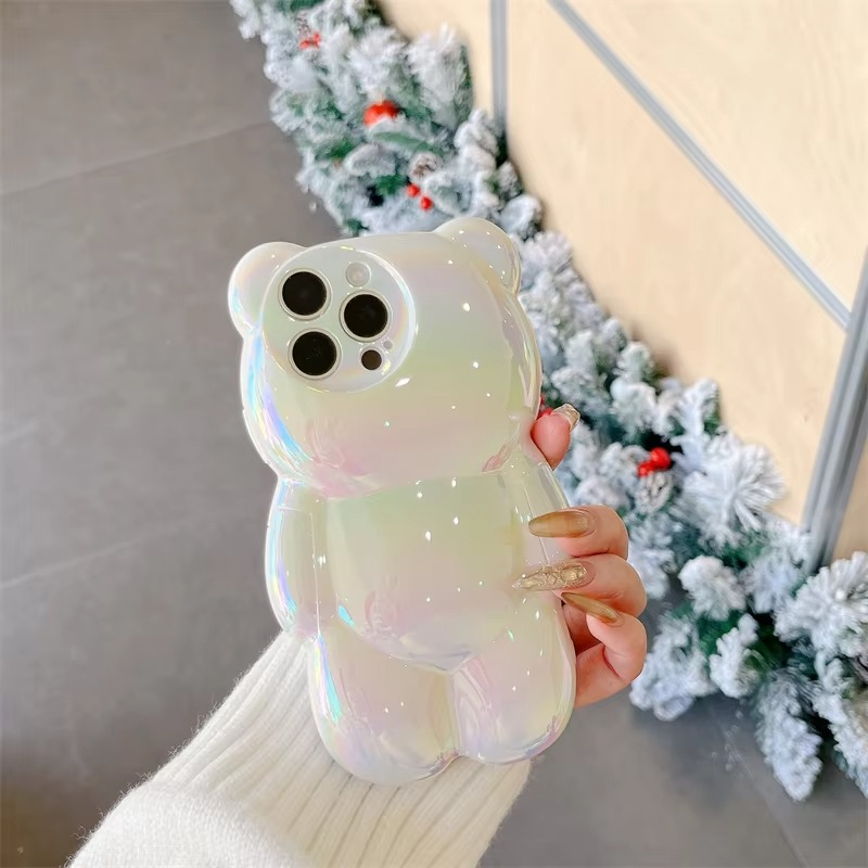 Luxury Apple iPhone Case, MagSafe Compatible, Camera Lens and Screen Protection, Ultra Thin, Shockproof, Magnetic, Full All Around Protection, 3D Bear Gradient Cartoon Cover