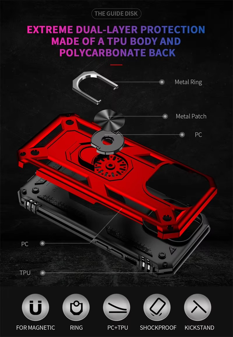 Robust Apple iPhone Case, MagSafe Compatible, Camera Lens and Screen Protection, Ultra Thin, Shockproof, Magnetic, Full All Around Protection, Metal Ring Kickstand Cover